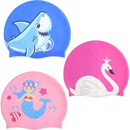 3 stk. badehætter til børn - Sjovt design - Vandtætte badehætter til juniorer - Badehætter til børn - Tegneserie badehætte til langt og kort hår - 
