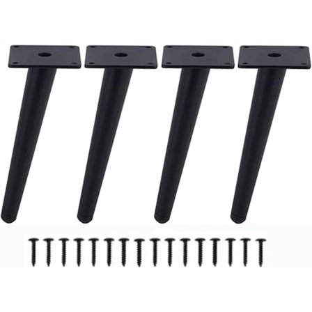 4-pak skråstillede metalmøbelben, bordben, skabsben, 25 cm høje koniske møbelben til sofaer, borde og andre skabsben (sort)