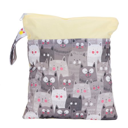 Tegneserie mønster dobbel glidelås bleiepose våt tørr pose baby bleier bleie oppbevaringspose katt