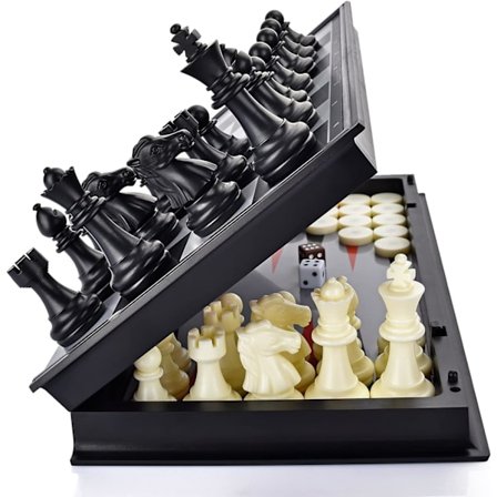 36x18cm, 3 i 1 magnetisk skak, dam og backgammon brætspilssæt med foldbart bræt