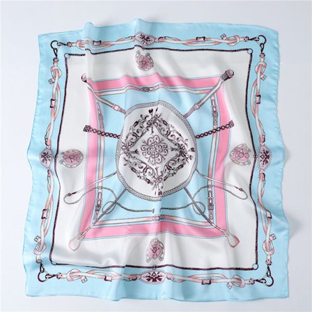 Moderne lyseblå kædeprint 100% silke firkantet tørklæde til kvinder