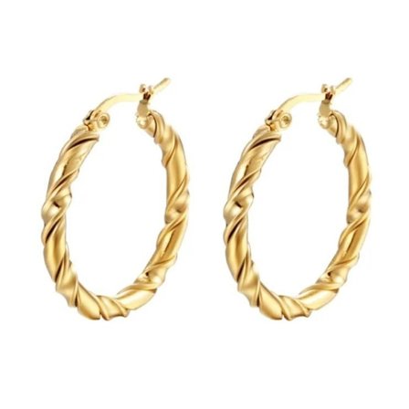 Runda Tvinnade Hoop Guld Örhängen i Stål - 14K Guldpläterade