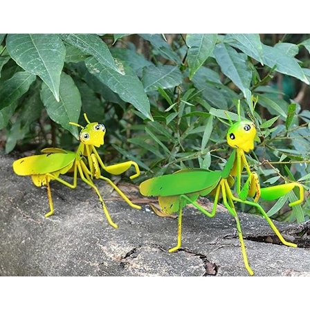 Metall Mantis Hage- og Hagepynt Dekorsett med 2 Gressplen Patio Tre Ornamenter Skulptur