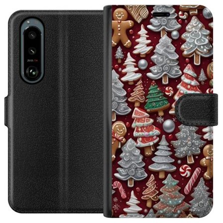 Yhteensopiva Lompakkokotelo Sony Sony Xperia 5 III Joulutonttukakkujen malli pipareita kuusia karkkitikkuja pipareita jouluaiheet lomataiteilu