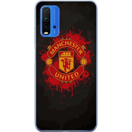 Kompatibelt Mobildeksel til Xiaomi Xiaomi Redmi 9T Manchester United logo i rød og gul farge med røff sportslig bakgrunn