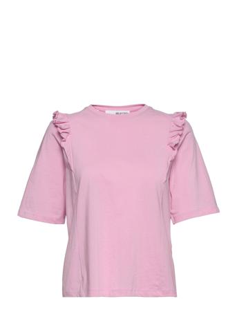 Slfmaggie Ss Ruffle Tee M Pink Selected Femme