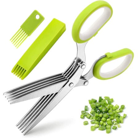 Kitchen Herb Scissors Stainless Steel Three Piece Kitchen Herb Scissors 5 Blade Multi-purpose Herb Scissors Cover With Cleaning Comb And Scribing Knif