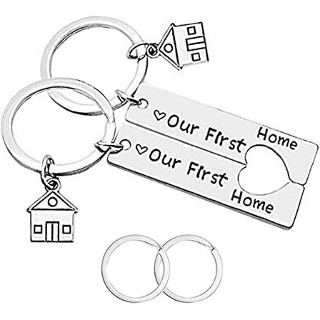WABJTAM Sæt med 2 nøgleringe til hjemmet, første hjem - gave til indflytning, boligindretning, nøglering til nye husejere
