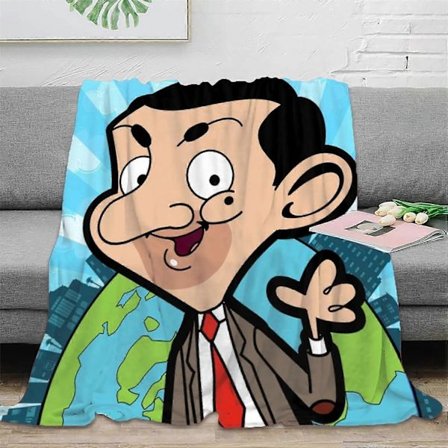 3D Print Mr. Bean Tæpper 3D Print Tegneserie Tæppe Mode Plys Tæppe Børn Drenge Piger Voksen Flanell Kastetæppe til Sofa Seng G-310 (LGL)