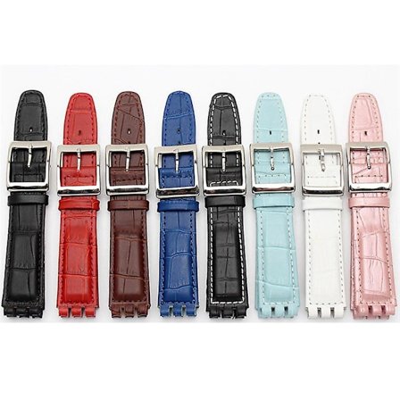 Lehmännahkainen kellon ranneke Swatch Trigon -kelloon lovettu krokotiilikuvio 17/19MM hopeinen solki