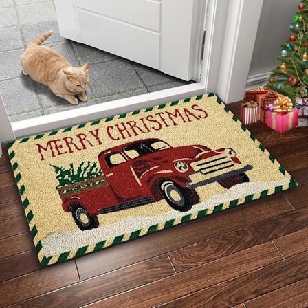 /EA/Julgransmatta, 60x40cm Röd Lastbils Dörrmatta, Halkfri Julgolvmatta, Juldörrmatta, Julmatta, Jul
