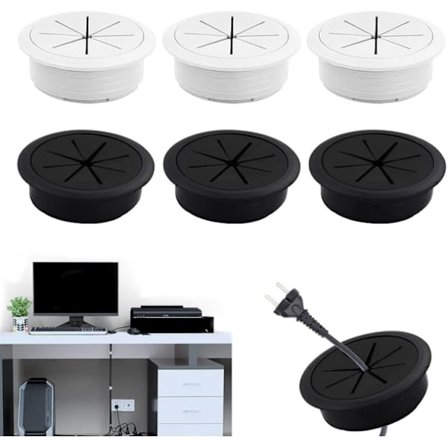 Skrivebordskabelgennemføring 6 stk. 60 mm Rund Kabelbeskytter til Væg & Skrivebord