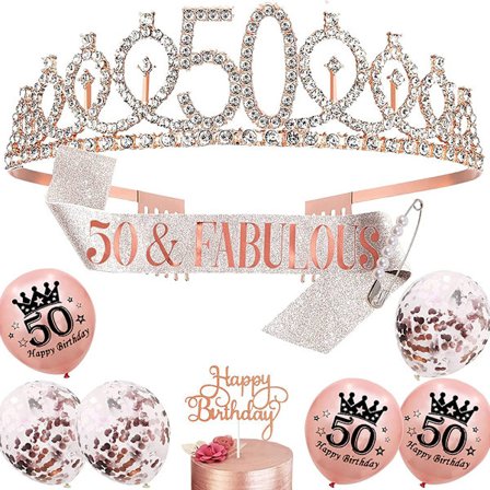 Födelsedagsballonger Set gnistrande strass tiara och skärp med tårta för kvinnor