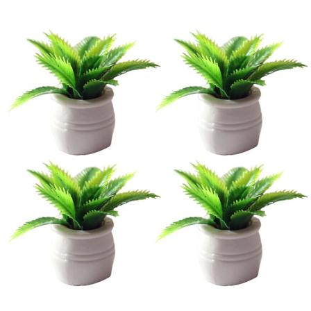 4 stk. Mini Potteplante Kunstig Potteplante Bordplante Bonsai Hjemmedekor (3,5x3,5cm, Grønn)