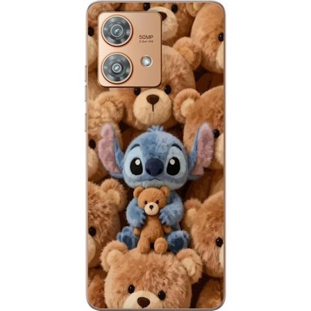 Yhteensopiva Puhelinkuori Motorola Edge 40 Neo Stitch ympäröity ruskeilla teddykarhuilla, joilla on pieni nallekarhu sylissään söpössä ja kodikkaassa