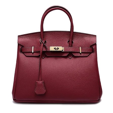 Vinröd Kohudsväska Dam Handväska Litchi Grain Mode