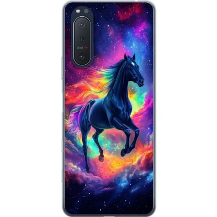 Kompatibelt Mobilskal till Sony Sony Xperia 5 II Färgstark galaxhäst med regnbågsmane i rymdmiljö, magisk fantasyillustration för barnrum, poster