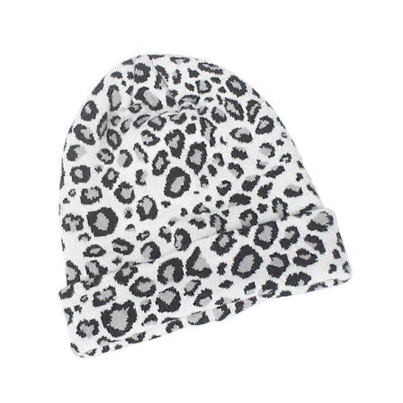 Varm Stickad Mössa Vit Leopard Ull Stickad Mössa för Vinterbruk