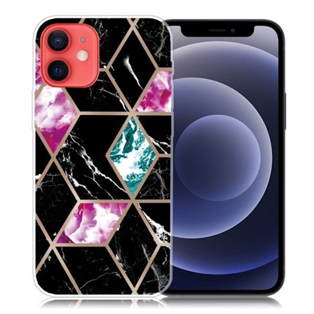Marmormotiv iPhone 12 Mini skal - Kakel Av Svart / Cyan / Ros