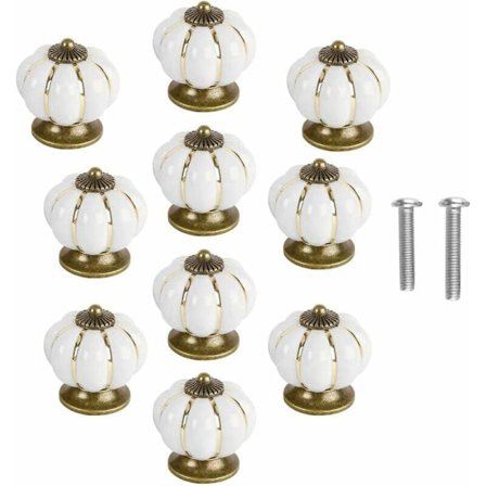 Sæt med 10 stk. Vintage Keramiske Græskarformede Dørknapper til Skabe