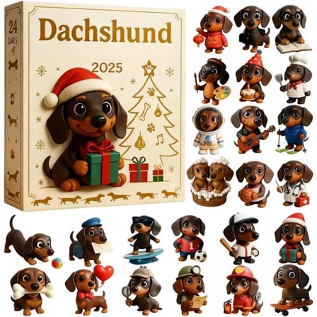 Dachshund Adventskalender 2025 – 24 Dager Hundesmykker og Morsomme Dachshund Juledekorasjoner