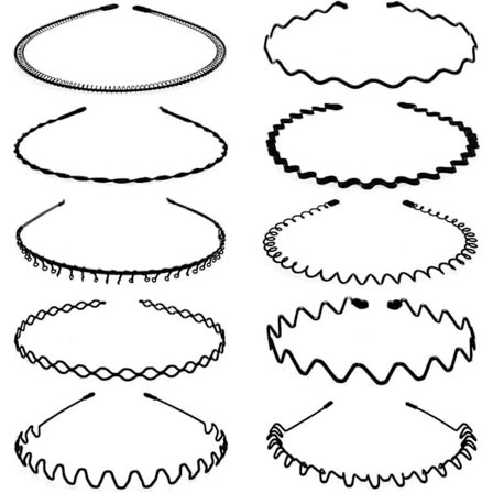 10 st Hårband i metall för Acsergery Män Kvinnors Pannband Unisex Svarta Vågiga Sport Present