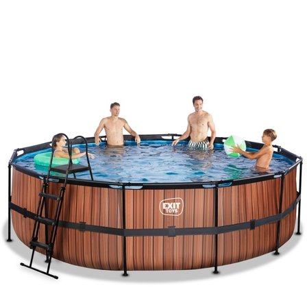 Exit Wood Pool Ø488X122Cm Med Sandfilterpump - Brun - Litenleker