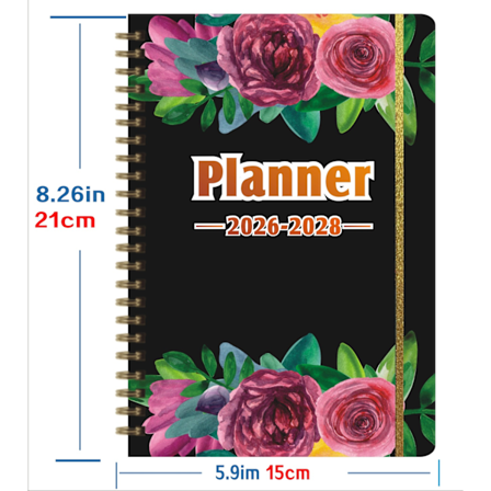 2026–2028 A5 Veckoplanerare, Engelsk Spiral Schemabok, 3-års Produktivitetsanteckningsbok