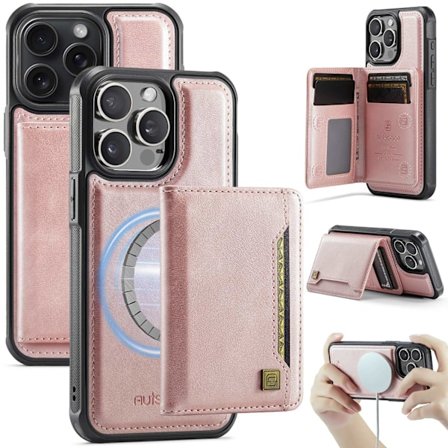 Etui til iPhone16Plus A13 roségull business delt magnetisk kortholder