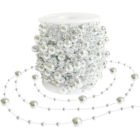 Julgranskulor Girlang Dekoration, 30 meter Silverfärgade Pärlband Kedja för Julgransdekor, Hantverk och Högtidsdekor.