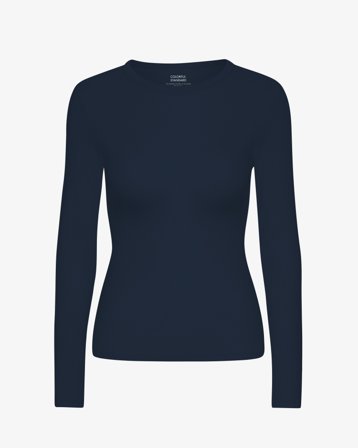 Women Organic Rib LS T-Shirt - Navy Blue S