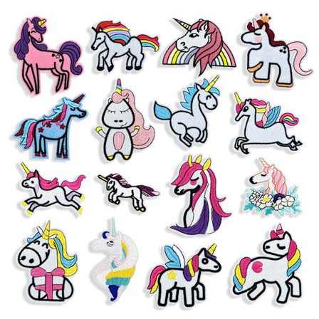 Ett paket med 16 standard Europa och USA tyg broderi klistermärken