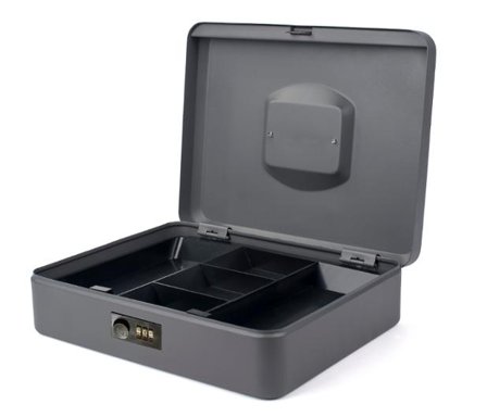 PAVO Kassaskrin med kombinationslås 240x300x90mm mörkgrå - Lyreco - Kontorsmaterial - Arkivering och kontorsförvaring - Kassaskrin och tillbehör