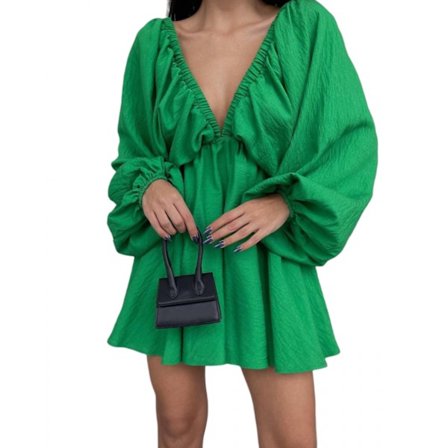 Klänning Swing Skater Bubble Långärmad Sommarklänning (Grön M)