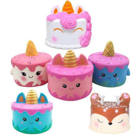6 stk. Squishies legetøj Jumbo Slow Rising Enhjørning Hest, Kage, Enhjørning