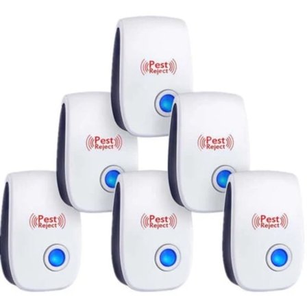 Ultralydsmiddel mod mus, 6-pak, myggeafviser, elektronisk indendørs afviser til rotter, myrer, edderkopper og myg