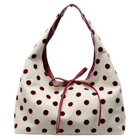 Stor Slouchy Tygväska med Rosett & Polka Dot-design, Mångsidig Hobo-väska för Arbete, Resor och Daglig Användning.
