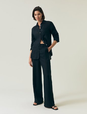 Lexington Clothing High Waist Wide-Leg Linen Pants - Navy - M