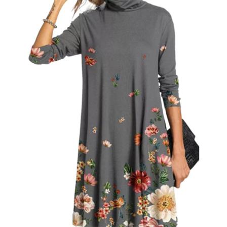 Damer Med Blommönster Swing Midi-klänning Med Hög Hals A- Print