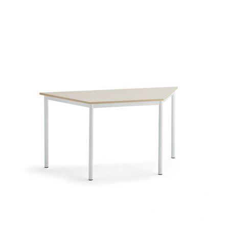 Tisch SONITUS TRAPETS, 1400x700x720 mm, Hochdrucklaminat Birke, weiß