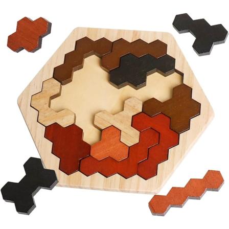 Hexagon Puslespill for Barn og Voksne, Fargerike Former Mønsterblokk Tangram