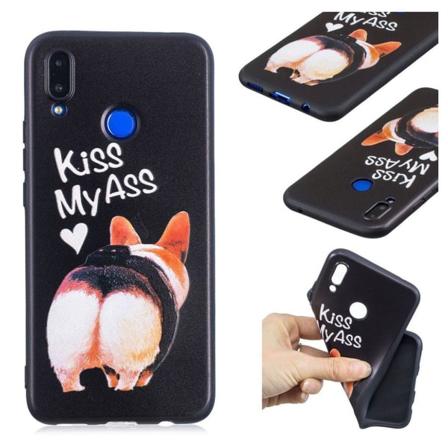 Huawei P Smart Plus Kohokuviollinen silikooni muovinen takasuoja kuori - Kiss My Ass Multicolor
