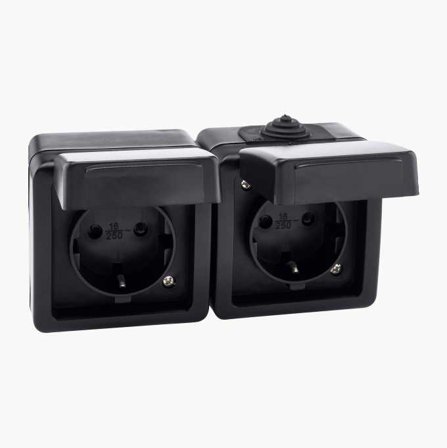 Biltema - Stikkontakt for utendørs bruk dobbelt sort
