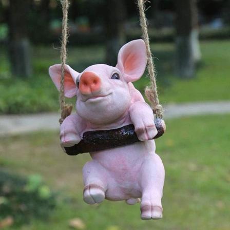 Ulkoilmapatsaat - Puutarhafiguuri Swing Pig -riipus Hartsi Eläinpatsas Puutarhatarvikkeet Koristeet Koristelu (Väri: Vaaleanpunainen)
