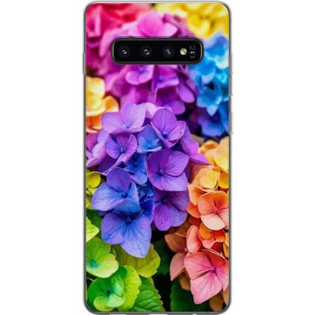 Yhteensopiva Puhelinkuori Samsung Galaxy S10 Hydrangea kukkia hortensia kukkia värikkäitä sateenkaari kukkakuosi vaaleanpunainen sininen violetti kelt