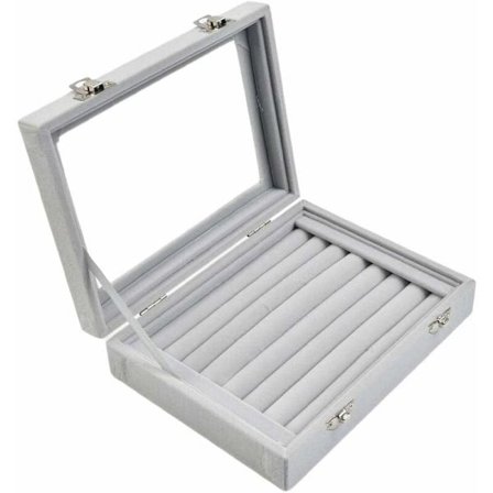 Smykkeskrin i fløjl til smykker, opbevaringsstativ med glaslåg, 7 rum, opbevaringsboks til ringe i fløjl, opbevaring af