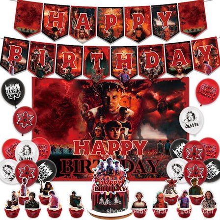 Stranger Things Sæson 5 Festdekorationssæt, Banner Kagetopper Balloner, Fødselsdagsfestartikler, Stil C C