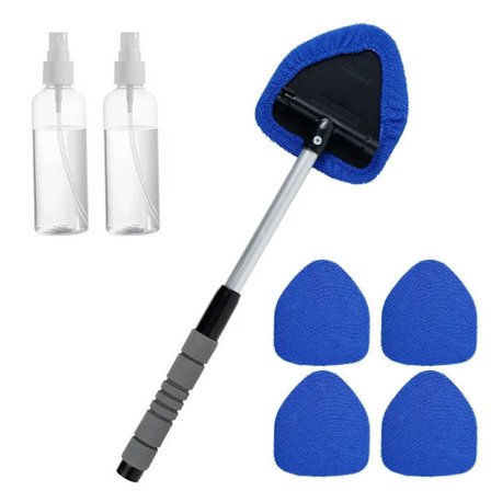 Viisikulmainen teleskooppinen tuulilasin puhdistusharja, sienikahva + 5 kuninkaallisen sinistä kangaspäällistä + 2 suihkepulloa