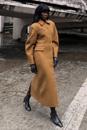 Amy Lefévre x NA-KD Big Shoulder Wool Blend Coat - Vinterjakker - Brun - EU 32