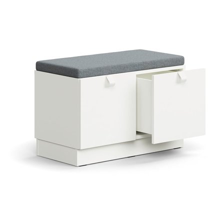 Drawer storage bench QBUS, base frame, handle, 534x800x420 mm, white, grey cushion